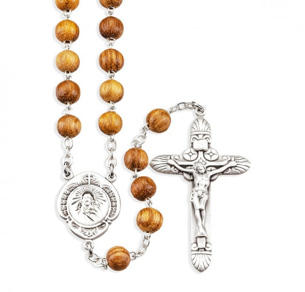 Olive Wood 6 mm Round Bead Rosary with Sterling Silver Crucifix and Center