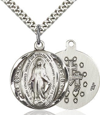 Miraculous Medal Sterling Silver- Round  7/8" x 3/4" - St. Mary's Gift Store