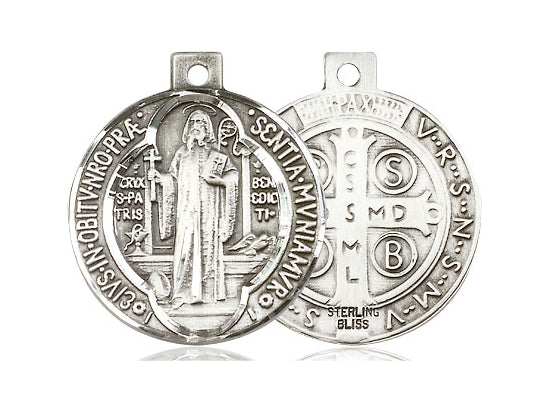 St. Benedict - Round Sterling Silver Medal, 7/8 inch - St. Mary's Gift Store