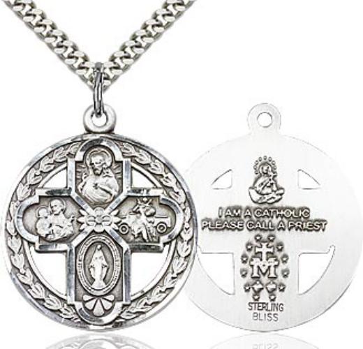 Round 4-Way Cross- Sterling Silver, 1 1/8 inch - St. Mary's Gift Store