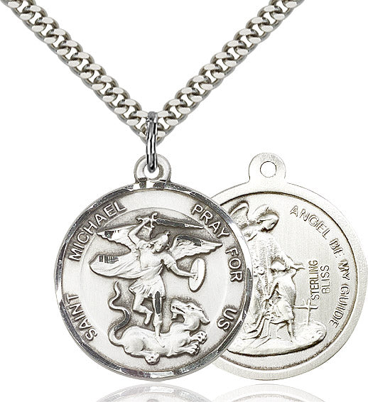St Michael -Double-sided Round Sterling Silver Medal, 1 inch - St. Mary's Gift Store