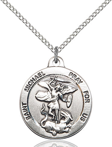 St. Michael the Archangel Round Sterling Silver Medal 7/8 x 3/4 - St. Mary's Gift Store
