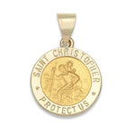 14KT Yellow Gold Round St.Christopher Medal with 10KT Chain, 20 inches - St. Mary's Gift Store