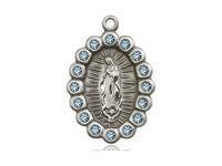 Our Lady of Guadalupe Medal with Aqua Stones, 1 x 5/8 inch