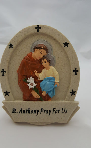"St. Anthony" Patron Saint of Lost Items Resin Plaque, 5 inches. High Relief, Hand Painted - St. Mary's Gift Store