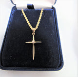 10KT  Gold Cross with Diamond Accent with 20 inch 10KT Rope Style Gold Chain. - St. Mary's Gift Store
