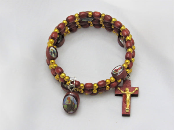 Wraparound Wooden Rosary Bracelet - St. Jude - St. Mary's Gift Store