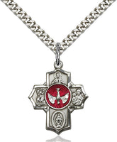 Confirmation 5-Way Cross - Sterling Silver with Red Epoxy, 7/8 inch. Medal Only - St. Mary's Gift Store