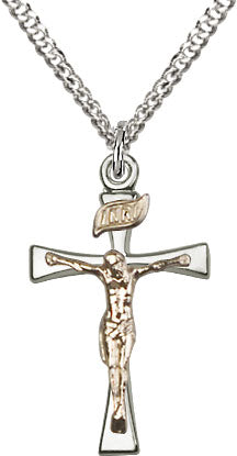 Sterling Silver Maltese Crucifix with Gold Filled Corpus, 18 inch Sterling Silver  Chain. 7/8 x 1/2 x - St. Mary's Gift Store