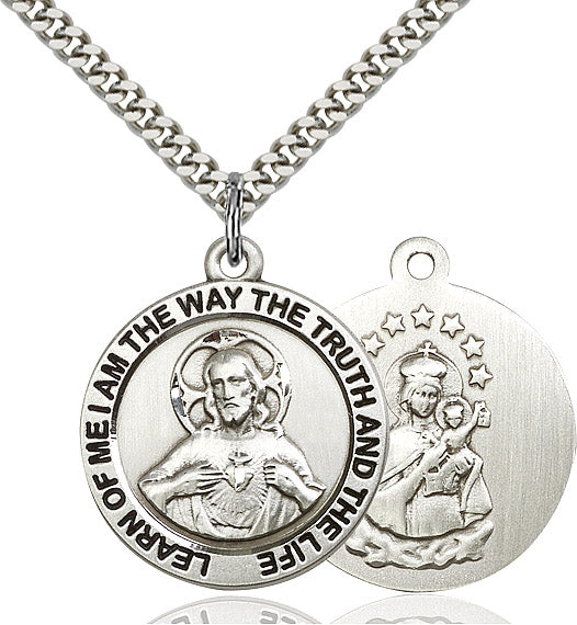 Round   Sterling Silver Scapular of the Sacred Heart of Jesus, 1 inch - St. Mary's Gift Store