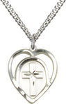 Heart Shaped Sterling Silver Cross, 5/8 inch - St. Mary's Gift Store