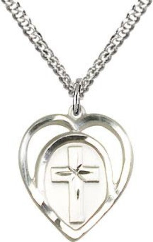 Heart Shaped Sterling Silver Cross, 5/8 inch - St. Mary's Gift Store