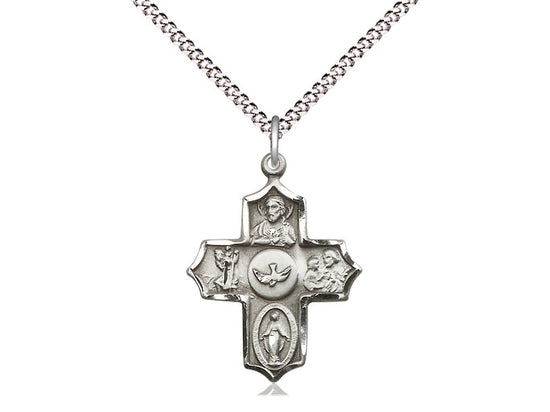 First Communion 5-Way Medal Sterling Silver Medal, 7/8 inch - St. Mary's Gift Store
