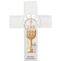 First Communion Gold Tone Chalice Wall C ross, 8.5 iches - St. Mary's Gift Store