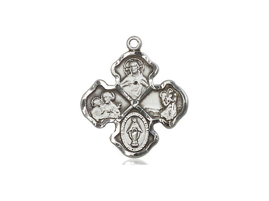 Cruz de Primera Comunión de 4 Vías - Crucifijo de Plata de Ley. Sólo medalla.