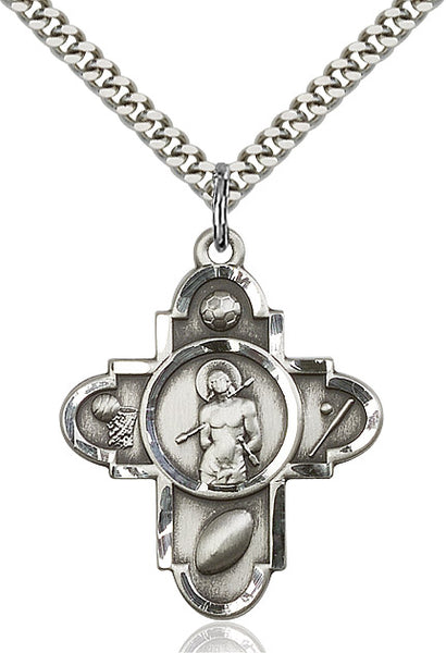 Multi - Sport 5-Way St. Sebastian  Sterling Silver Medal, 1 1/4 inch - St. Mary's Gift Store