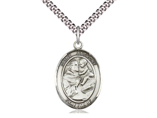 St. Anthony of Padua Sterling Silver Medal on Rhodium Plated 24 inch Chain, 1 inch - St. Mary's Gift Store