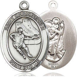 Hockey - Large St. Christopher Sterling Silver Medal, 1 inch - St. Mary's Gift Store