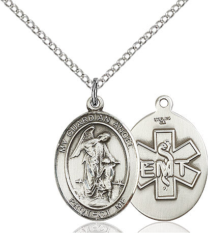 Guardian Angel  EMT Sterling Silver Medal - Double Sided, 3/4 inch - St. Mary's Gift Store