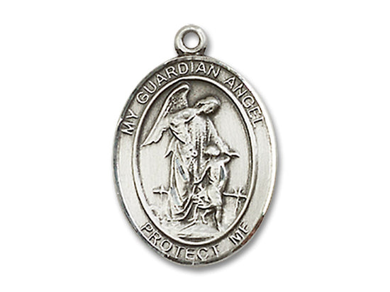 Guardian Angel Sterling Silver Medal, 3/4 inch - St. Mary's Gift Store
