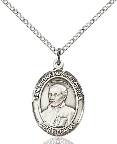 St. Ignatius Loyola Sterling Silver Medal with 18 inch Chain. - St. Mary's Gift Store