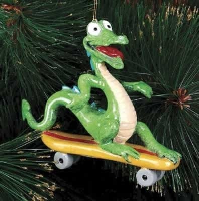 Kitty's Critters "Hot Wheeler" Gecko Christmas Ornament. Retired. 4 inches - St. Mary's Gift Store