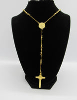 Gold Plated Stainless Steel Rosary  Necklace with St. Benedict Center and Cross - St. Mary's Gift Store