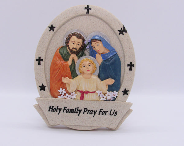 "Holy Family" Resin Hand Painted  High Relief Plaque, 5 inches - St. Mary's Gift Store