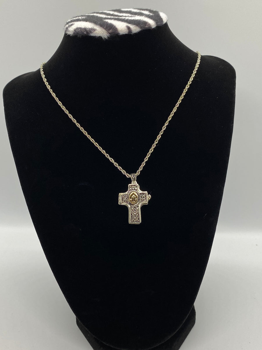 Holy Spirit Cross Shaped Locket with Prayer Scroll – St. Mary's Gift Store