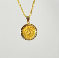 14KT Yellow Gold Round St.Christopher Medal with 10KT Chain, 20 inches - St. Mary's Gift Store