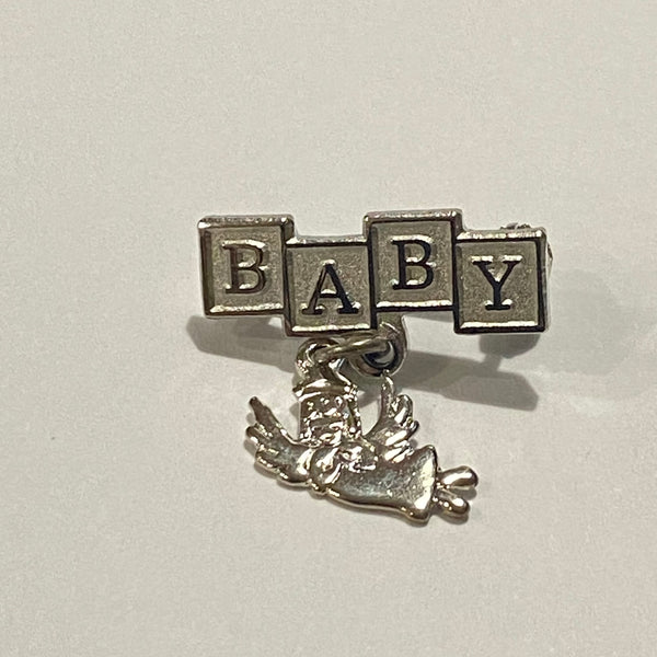 Sterling Silver Baby Pin with Beautiful Polished Angel Charm - St. Mary's Gift Store