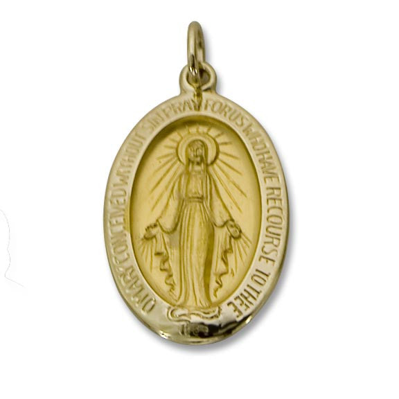 Oval Yellow Solid Gold Miraculous Medal, 3/4 inch - St. Mary's Gift Store