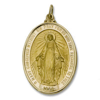 14 KT Yellow Solid Gold Miraculous Medal, 1 3/8 inches - St. Mary's Gift Store