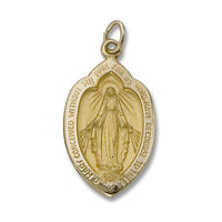 14KT Shield  Oval Yellow Solid Gold Miraculous Medal, 3/4 inch - St. Mary's Gift Store