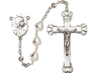 Solid handmade Sterling Silver Heart Shaped Rosary Beads, Crucifix 2 1/4 inches - St. Mary's Gift Store