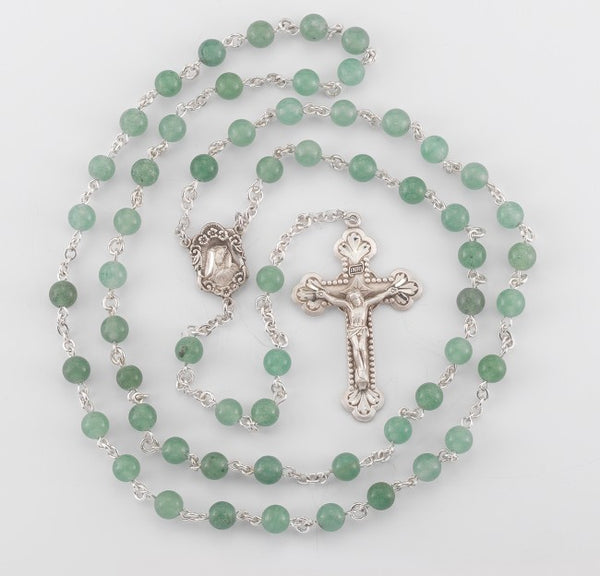 Genuine Aventurine Sterling Silver Rosary . 1 5/6 inches - St. Mary's Gift Store