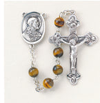 Genuine Tiger Eye Sterling Silver  Center and Crucifix Rosary -1 3/4 inch - St. Mary's Gift Store