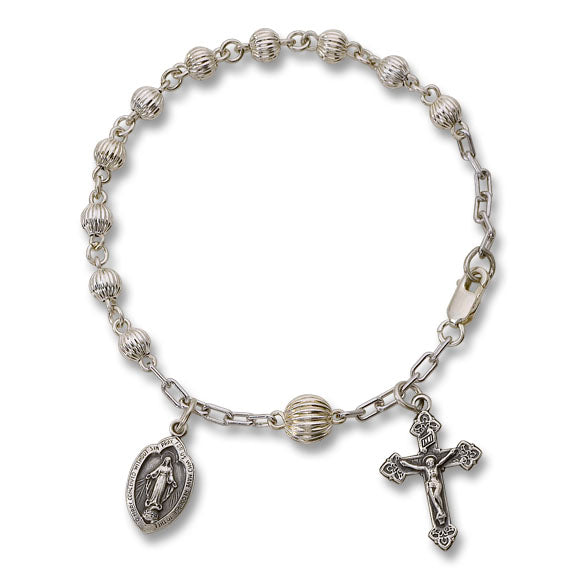 Lourdes Silver rosary with Swarovski pearls