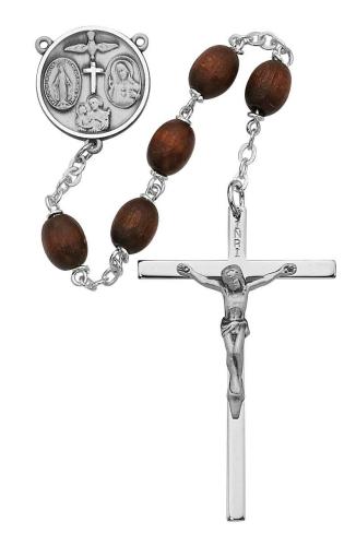 6 x 8mm Oval Shaped Brown Wood Rosary - St. Mary's Gift Store