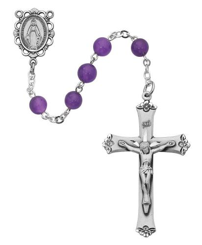 Genuine Amethyst Rosary - Sterling Silver Center and Crucifix - St. Mary's Gift Store